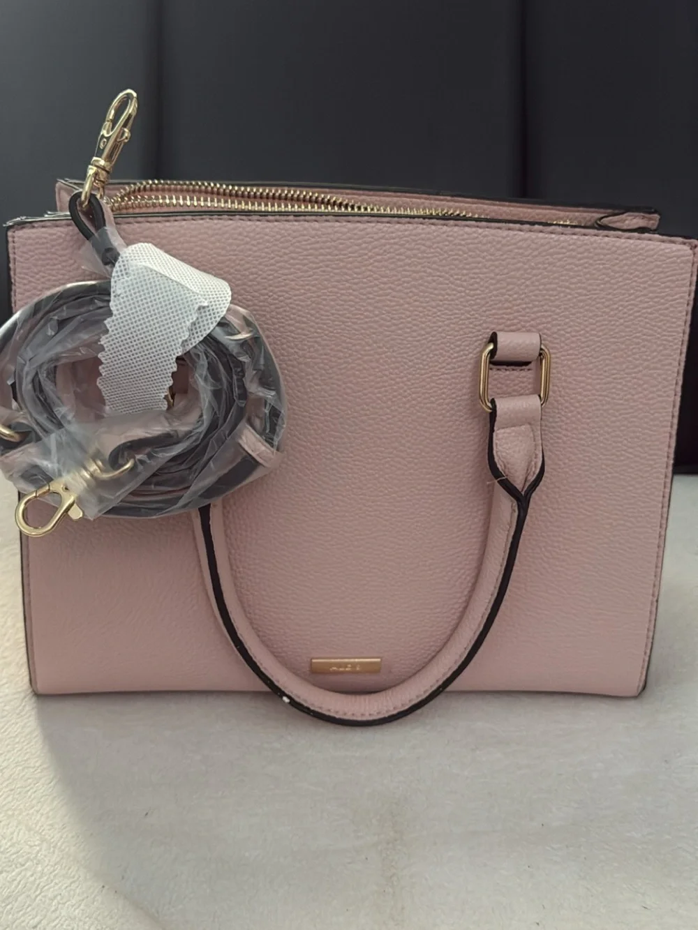 ALDO Pink Structured Satchel with Gold Charm and Pouch